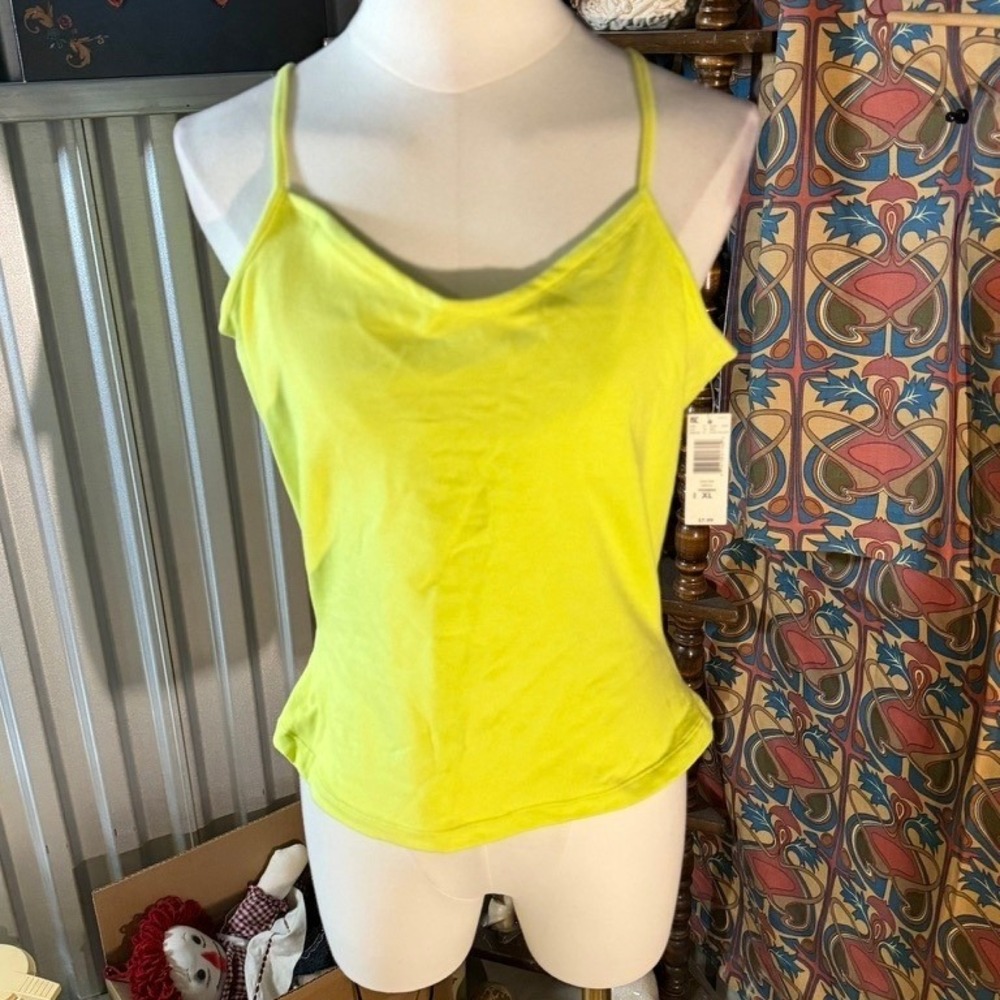 Route 66 Neon Yellow Camisole Top‎ with Built-in Shelf Bra XL NWT